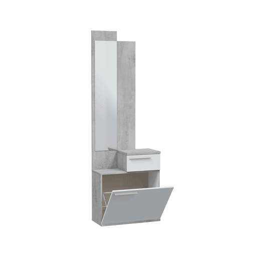 Móvel de corredor Karen com espelho e sapateira em Artik Branco e Cimento 61x185x28 cm Móvel de corredor Karen com espelho e sapateira em Artik Branco e Cimento 61x185x28 cm