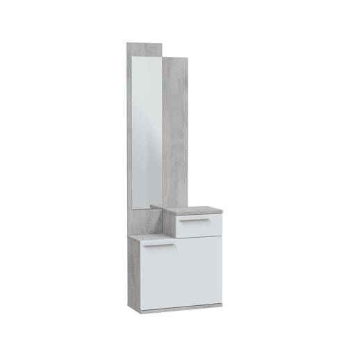 Móvel de corredor Karen com espelho e sapateira em Artik Branco e Cimento 61x185x28 cm Móvel de corredor Karen com espelho e sapateira em Artik Branco e Cimento 61x185x28 cm