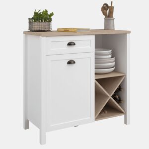 Armário de cozinha baixo Coper com porta-garrafas estilo nórdico em branco e carvalho Jackson 95x92 cm