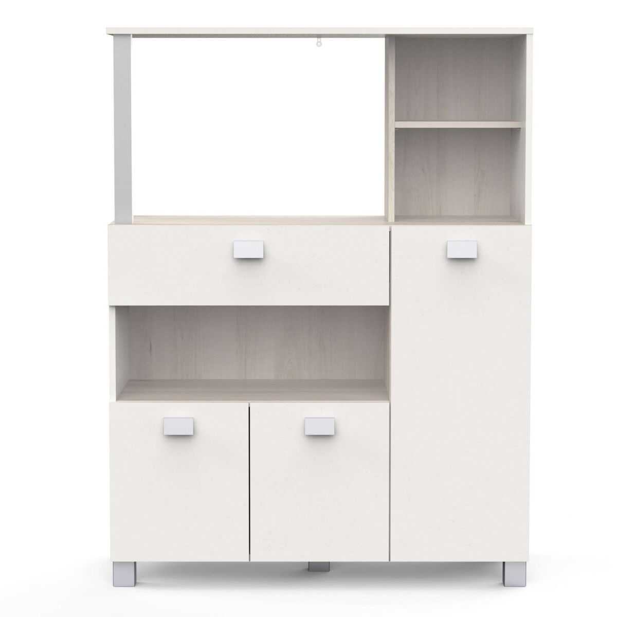 Mueble auxiliar de cocina de suelo con cajones y compartimentos en color blanco mate 132x99cm