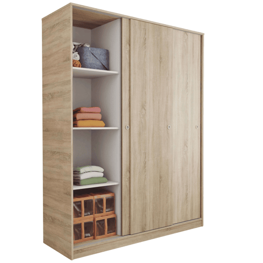 Grande guarda-roupa tibetano com 3 portas de correr em carvalho cambriano, branco fosco ou carvalho e branco 150x200 cm