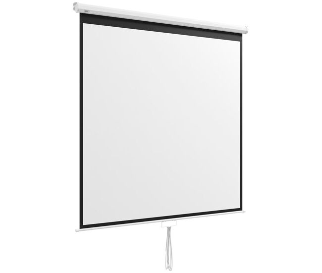 Homcom pantalla de proyector manual 99 pulgadas pantalla de proyección portátil formato 1:1 ángulo de visión de 160° para interior y exterior eventos deportivos cine en casa patio 178x178 cm blanco