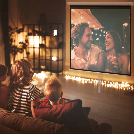HOMCOM Ecrã de Projeção Manual 99'' Portátil Formato 1:1 Ângulo de Visão 160° para Interior e Exterior Cinema em Casa Jogos Eventos 178x178 cm Branco