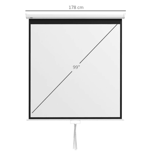 HOMCOM Ecrã de Projeção Manual 99'' Portátil Formato 1:1 Ângulo de Visão 160° para Interior e Exterior Cinema em Casa Jogos Eventos 178x178 cm Branco