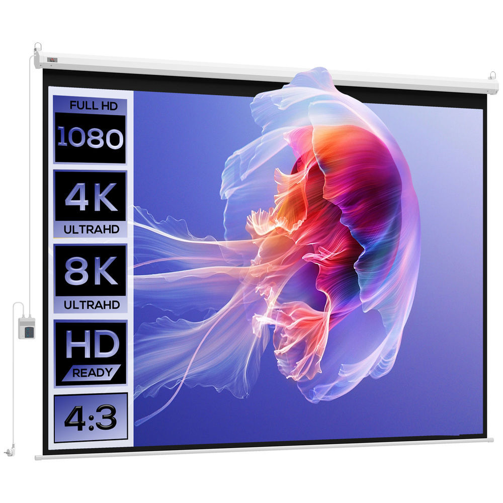 Homcom pantalla de proyector eléctrica 120 pulgadas pantalla de proyección portátil formato 4:3 con mando a distancia tela de proyección para interior y exterior eventos deportivos 244x183 cm blanco
