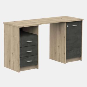 Secretária Monaco 3 Gavetas 1 Porta 1 Prateleira Carvalho Artesanal e Calçada 135 cm Melamina Moderna e Funcional