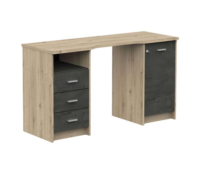 Escritorio monaco 3 cajones 1 puerta 1 estante roble artisan y sidewalk 135 cm melamina moderna y funcional