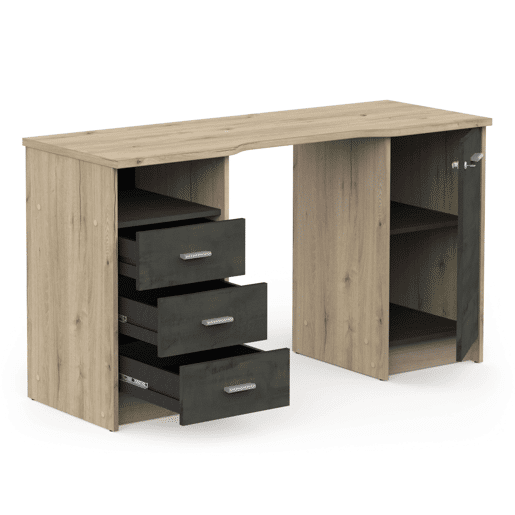 Secretária Monaco 3 Gavetas 1 Porta 1 Prateleira Carvalho Artesanal e Calçada 135 cm Melamina Moderna e Funcional Secretária Monaco 3 Gavetas 1 Porta 1 Prateleira Carvalho Artesanal e Calçada 135 cm Melamina Moderna e Funcional