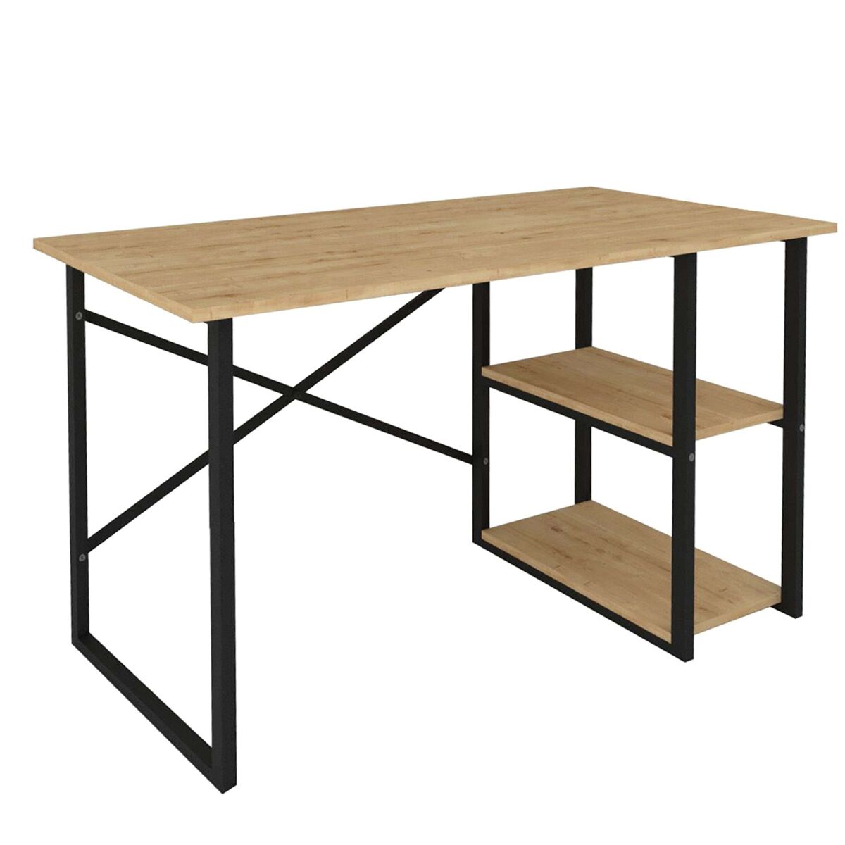 Mesa escritorio rus 2 estantes industrial roble y negro 120 cm