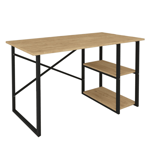 Mesa de escritório Rus com 2 prateleiras industriais, carvalho e preto, 120 cm Mesa de escritório Rus com 2 prateleiras industriais, carvalho e preto, 120 cm