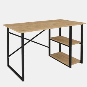 Mesa de escritório Rus com 2 prateleiras industriais, carvalho e preto, 120 cm