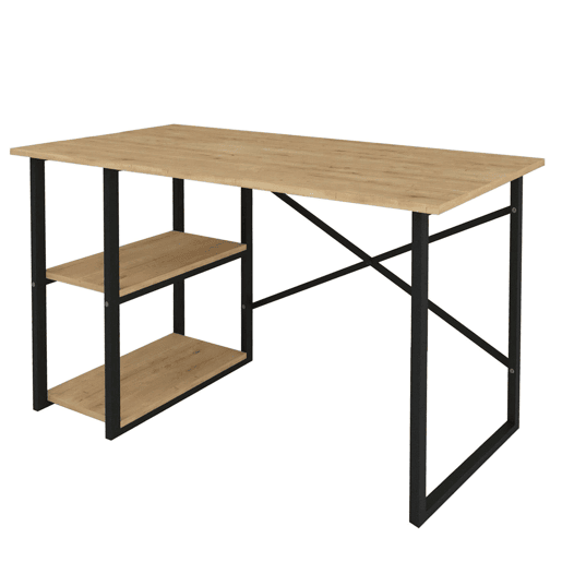 Mesa de escritório Rus com 2 prateleiras industriais, carvalho e preto, 120 cm Mesa de escritório Rus com 2 prateleiras industriais, carvalho e preto, 120 cm