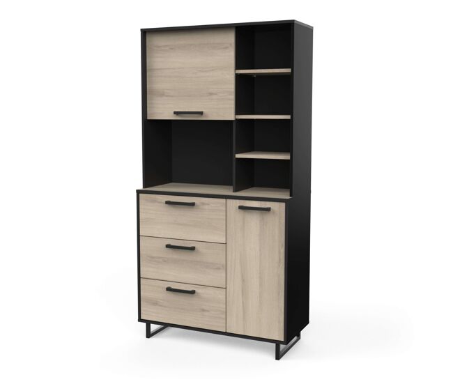 Buffet alto de Cocina Roma Color Roble Kronberg y Negro Mate 180x92x40 cm