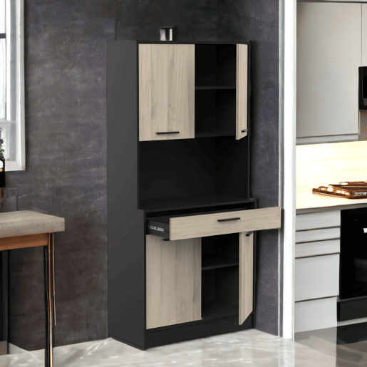 Buffet de cozinha Napoli com portas sanfonadas em carvalho e preto 84x177x40 cm Buffet de cozinha Napoli com portas sanfonadas em carvalho e preto 84x177x40 cm