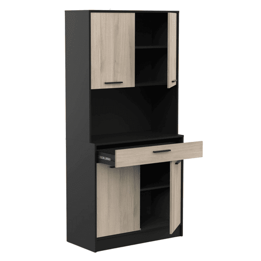 Buffet de cozinha Napoli com portas sanfonadas em carvalho e preto 84x177x40 cm Buffet de cozinha Napoli com portas sanfonadas em carvalho e preto 84x177x40 cm