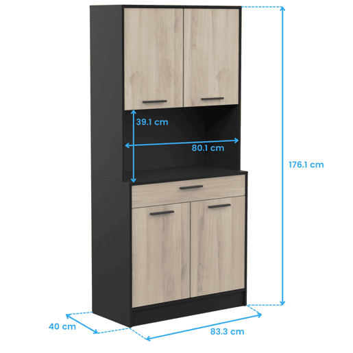 Buffet de cozinha Napoli com portas sanfonadas em carvalho e preto 84x177x40 cm Buffet de cozinha Napoli com portas sanfonadas em carvalho e preto 84x177x40 cm