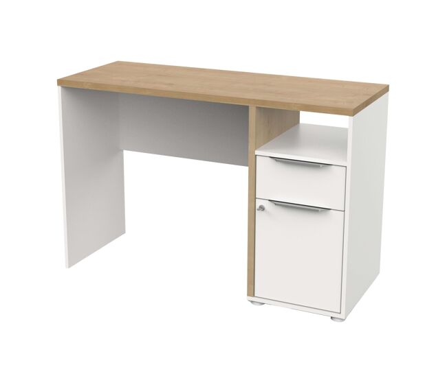 Mesa escritorio acces color roble hamilton y blanco mate 117 cm