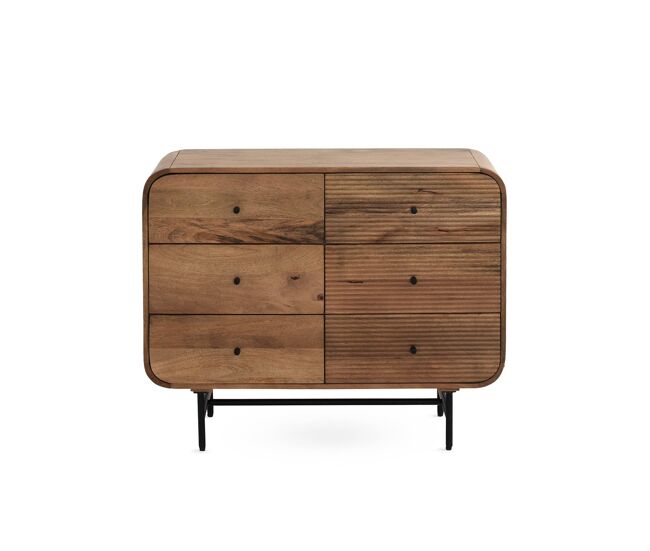 Cómoda de madera maciza de mango con 6 cajones