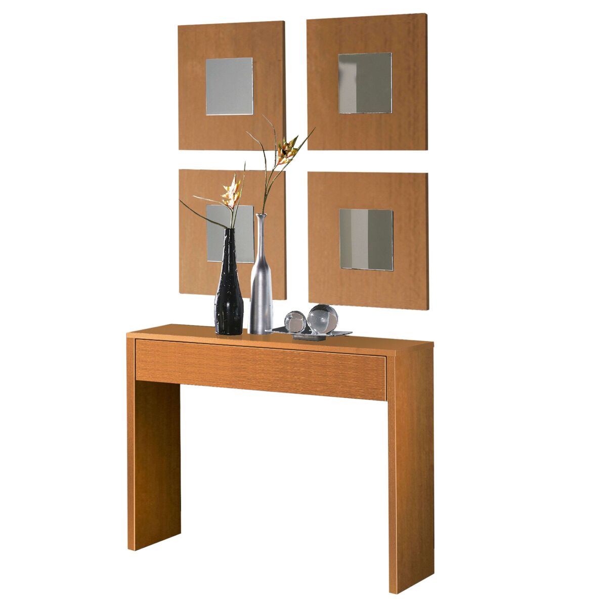 Mueble recibidor cosola con 4 espejos lupe 100x76x30cm color cerezo