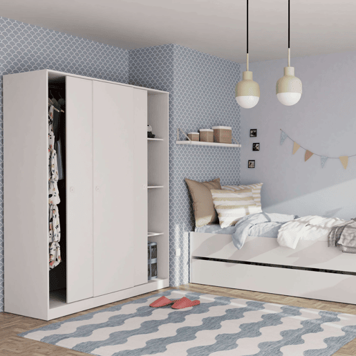 Grande guarda-roupa tibetano com 3 portas de correr em carvalho cambriano, branco fosco ou carvalho e branco 150x200 cm Grande guarda-roupa tibetano com 3 portas de correr em carvalho cambriano, branco fosco ou carvalho e branco 150x200 cm