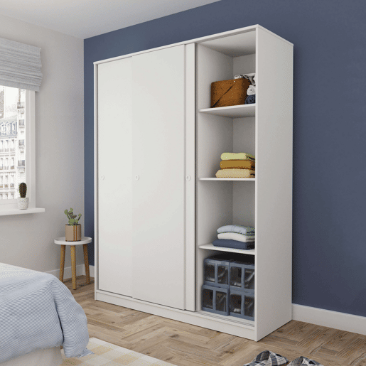 Grande guarda-roupa tibetano com 3 portas de correr em carvalho cambriano, branco fosco ou carvalho e branco 150x200 cm Grande guarda-roupa tibetano com 3 portas de correr em carvalho cambriano, branco fosco ou carvalho e branco 150x200 cm