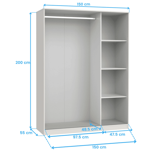 Grande guarda-roupa tibetano com 3 portas de correr em carvalho cambriano, branco fosco ou carvalho e branco 150x200 cm Grande guarda-roupa tibetano com 3 portas de correr em carvalho cambriano, branco fosco ou carvalho e branco 150x200 cm
