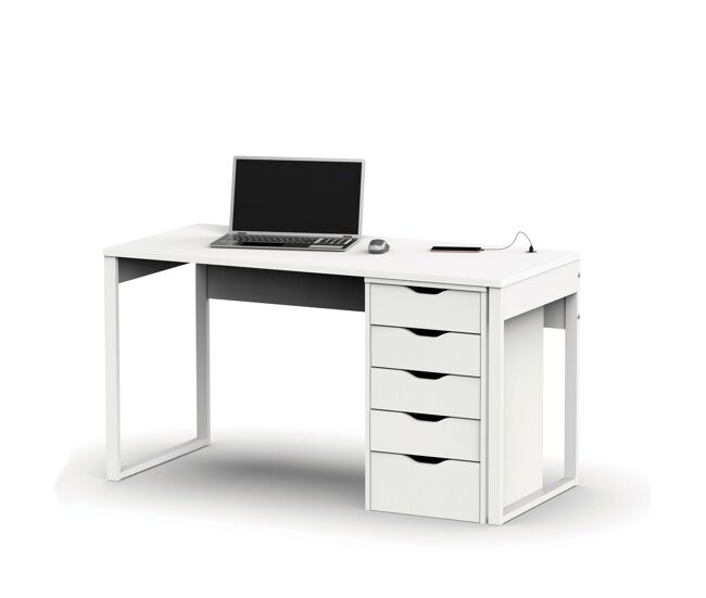 Conjunto mesa escritorio + cajonera color blanco para oficina despacho habitación juvenil estudio moderno
