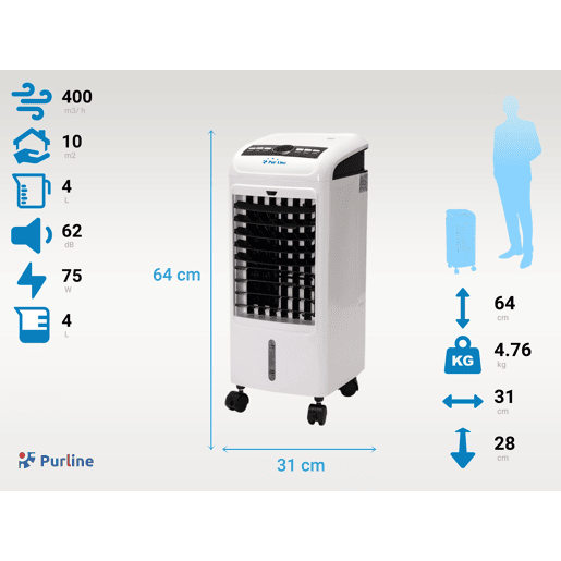 Refrigerador evaporativo de baixo consumo 75W com rodas