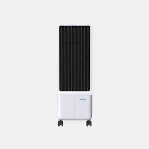 Refrigerador evaporativo portátil de baixo consumo com painel evaporativo que filtra o ar e o arrefece graças ao seu depósito de água de 5L.
