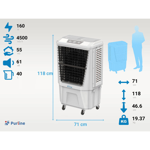 Ar condicionado com almofada evaporativa tripla, 3 velocidades, temporizador (24h) e oscilação automática Ar condicionado com almofada evaporativa tripla, 3 velocidades, temporizador (24h) e oscilação automática