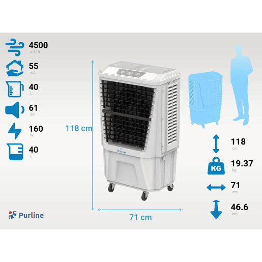 Ar condicionado com almofada evaporativa tripla, 3 velocidades, temporizador (24h) e oscilação automática Ar condicionado com almofada evaporativa tripla, 3 velocidades, temporizador (24h) e oscilação automática