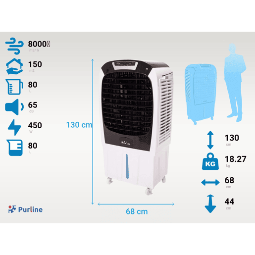 Arrefecedor evaporativo com painel LED, 3 velocidades, temporizador e oscilação automática