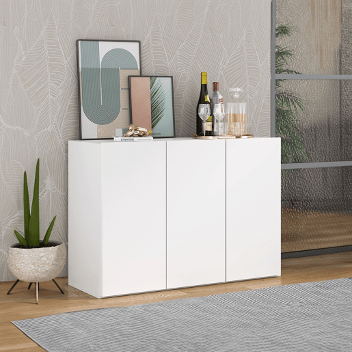 Aparador Voltik para Sala de Estar em Melamina Branco Fosco 90x69,5x32 cm