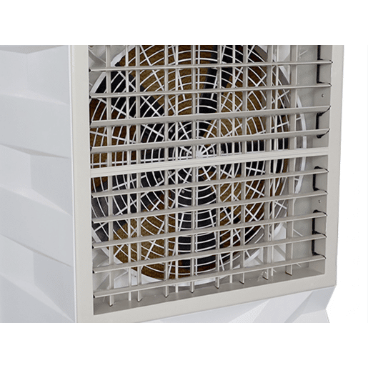 Refrigerador evaporativo de alto fluxo com painel evaporativo. Ionizador e painel LCD digital
