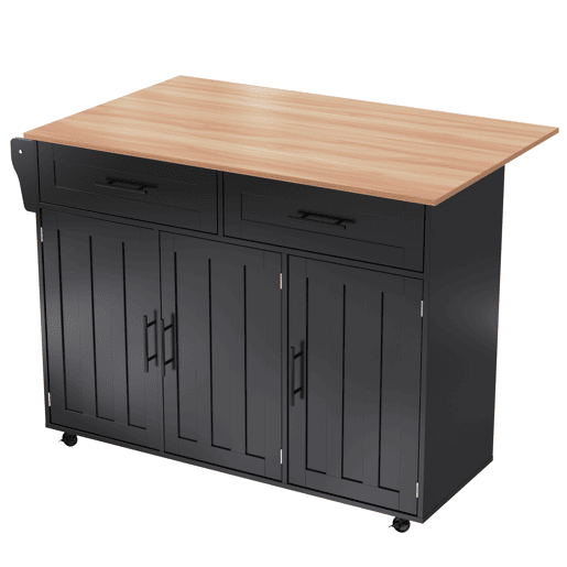 Aparador com consola rebatível - 2 gavetas + portas de armário - Preto