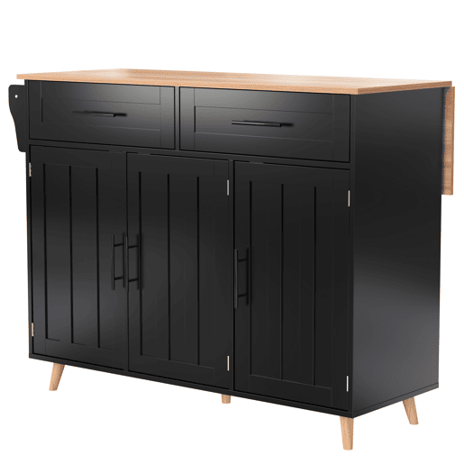 Aparador com consola rebatível - 2 gavetas + portas de armário - Preto