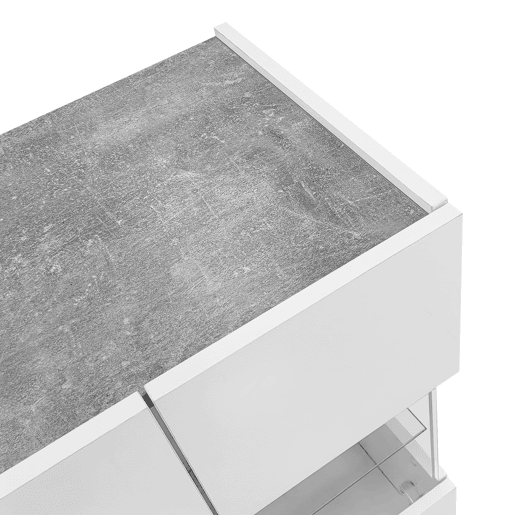 Aparador com LED - 2 portas e 3 gavetas - frente branca brilhante e efeito mármore cinzento - Branco