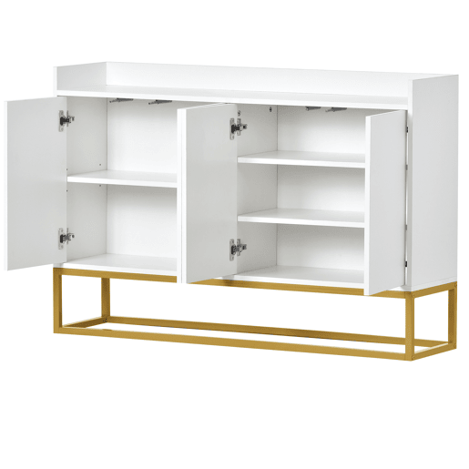 Aparador com 4 portas sem puxadores - estilo contemporâneo - madeira + metal - branco