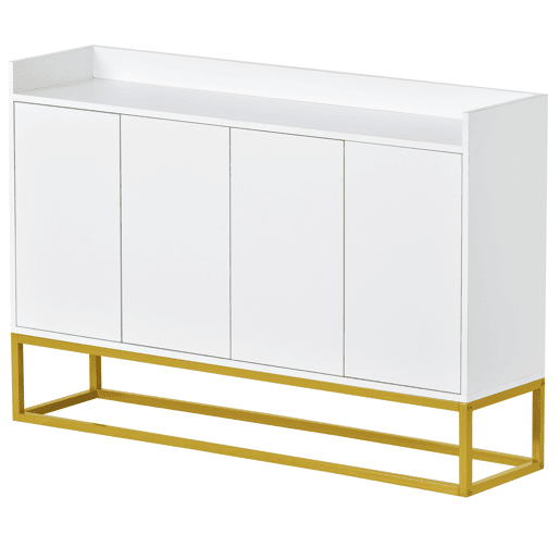 Aparador com 4 portas sem puxadores - estilo contemporâneo - madeira + metal - branco