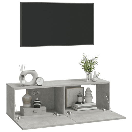 móveis de TV - Armários TV parede 2pcs 100x30x30cm madeira cinza cimento