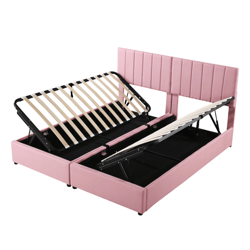 Sofá-cama estofado em tecido de linho - 180x200 cm - transformável em 2 camas individuais - Rosa