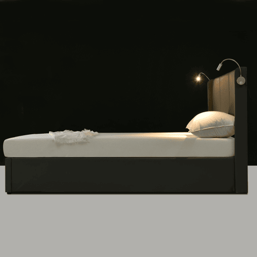 Cama para arrumação de roupa de cama 160x200 cm - com luzes de leitura e portas de carregamento USB - com estrado de ripas - Cinzento