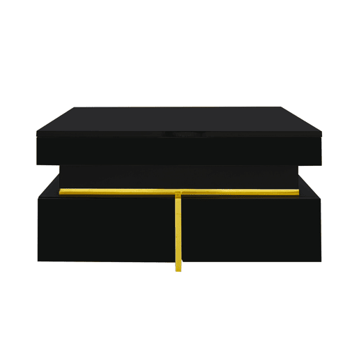 Mesa de centro com 2 gavetas - aspeto brilhante e decorações douradas - Preto