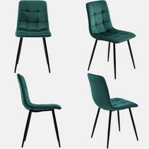 Conjunto de 4 cadeiras de jantar - estrutura metálica - tecido de veludo - verde