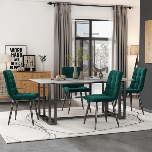 Conjunto de 4 cadeiras de jantar - estrutura metálica - tecido de veludo - verde