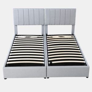 Cama Canapé estofada em tecido de linho - 180x200cm - convertível em 2 camas individuais - Cinzento