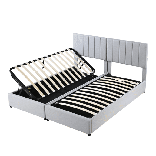 Cama Canapé estofada em tecido de linho - 180x200cm - convertível em 2 camas individuais - Cinzento