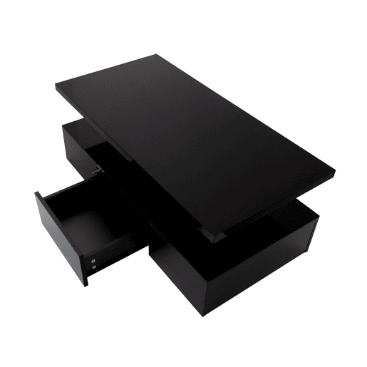 Mesa de centro com arrumação e LED - aspeto brilhante - Preto