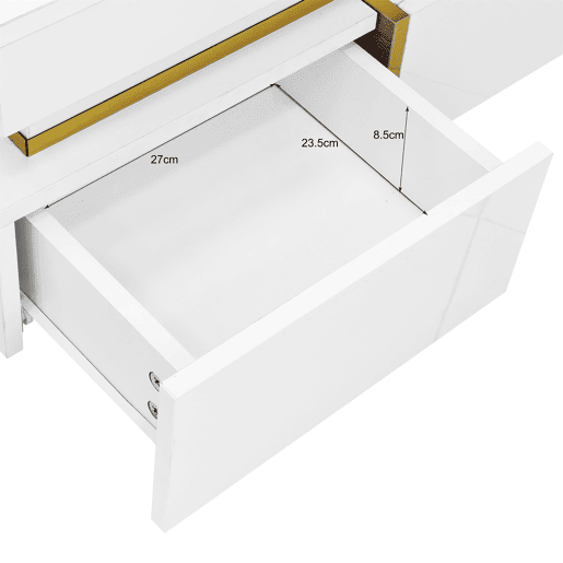 Mesa de centro com 2 gavetas - aspeto brilhante e decorações douradas - Branco