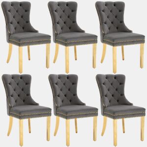 Conjunto de 6 cadeiras de veludo com pernas de metal - Cinzento